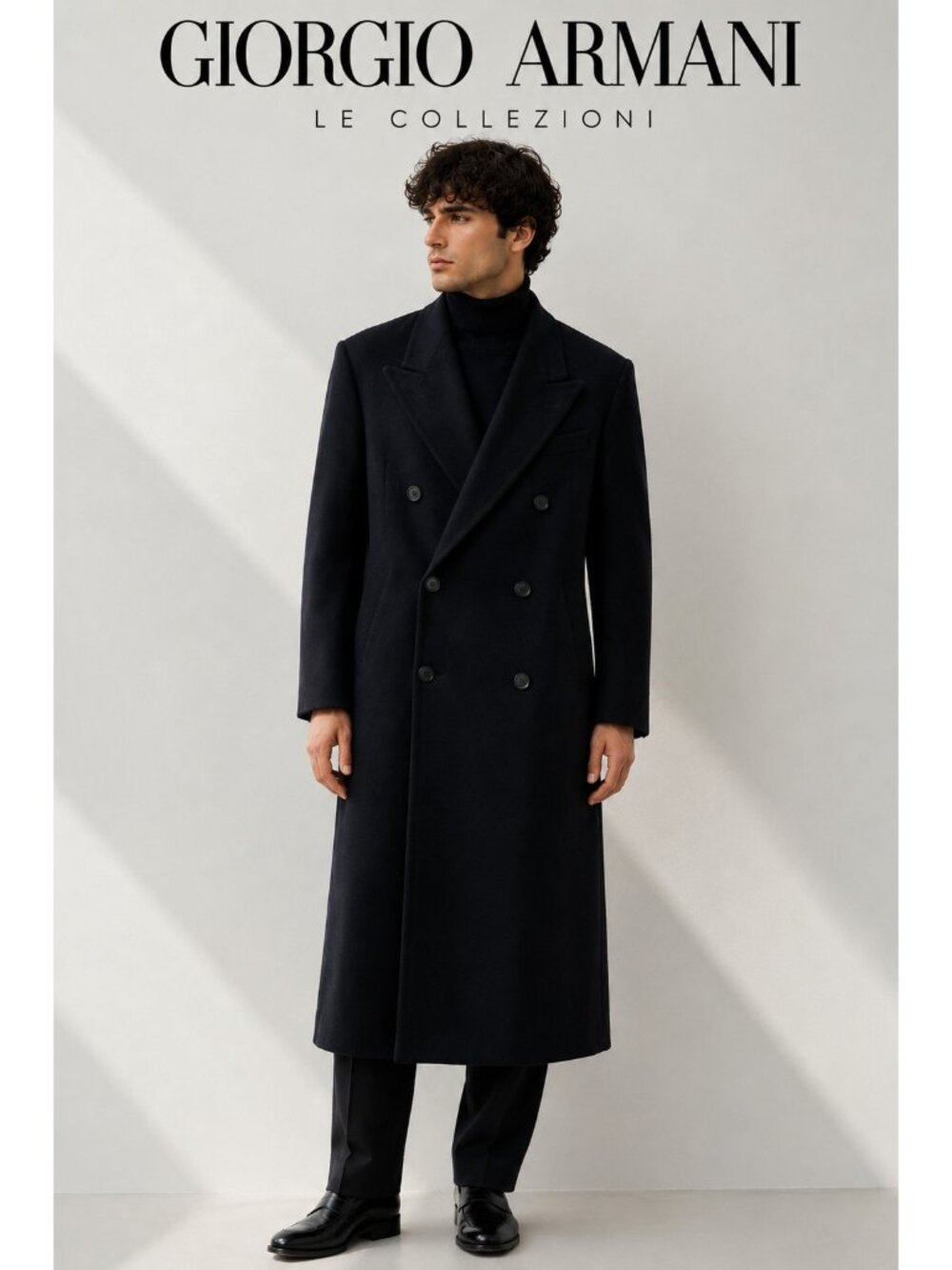 Vintage Giorgio Armani Le Collezioni Black Virgin Wool Long Coat L Made Ital